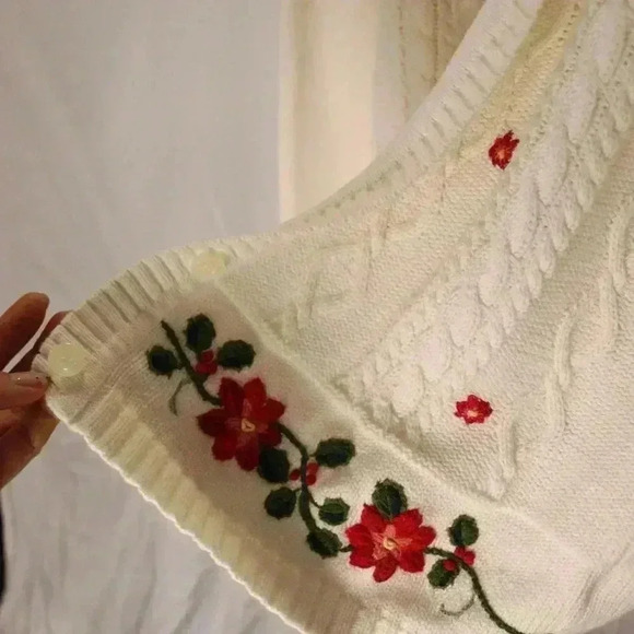 Liz Claiborne Lizsport m 100% Cotton knitted floral cardigans cottage sweater - Picture 8 of 16